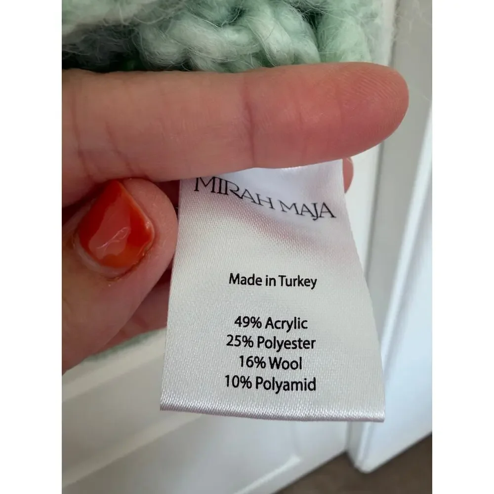 Mirah Maja Cropped Wool Blend Knit Sweater Top Mint Green Medium